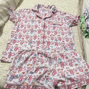 Roller Rabbit Pink and White Monkey Pajama Set